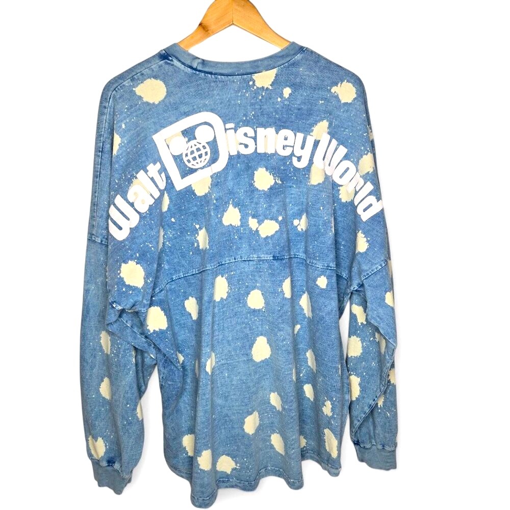 Walt Disneyworld Spirit Jersey Unisex Denim Bleach Accent Puffy Spell Out XL